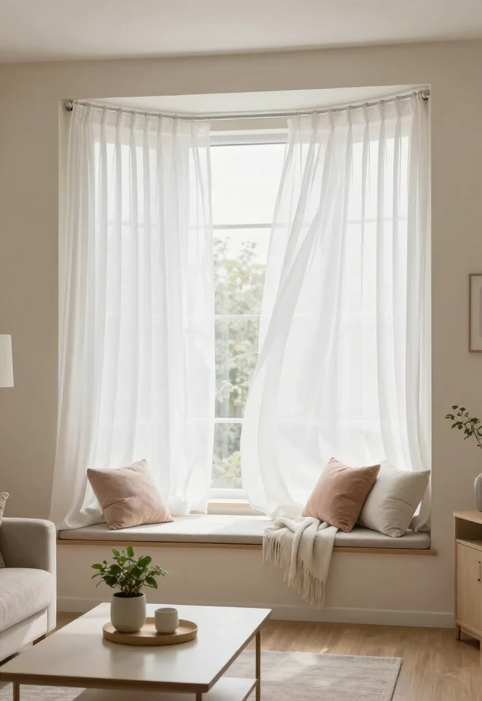 15 Square Bay Window Curtains Ideas With Tailored Style - 1. Light and Airy Sheer Curtains 1