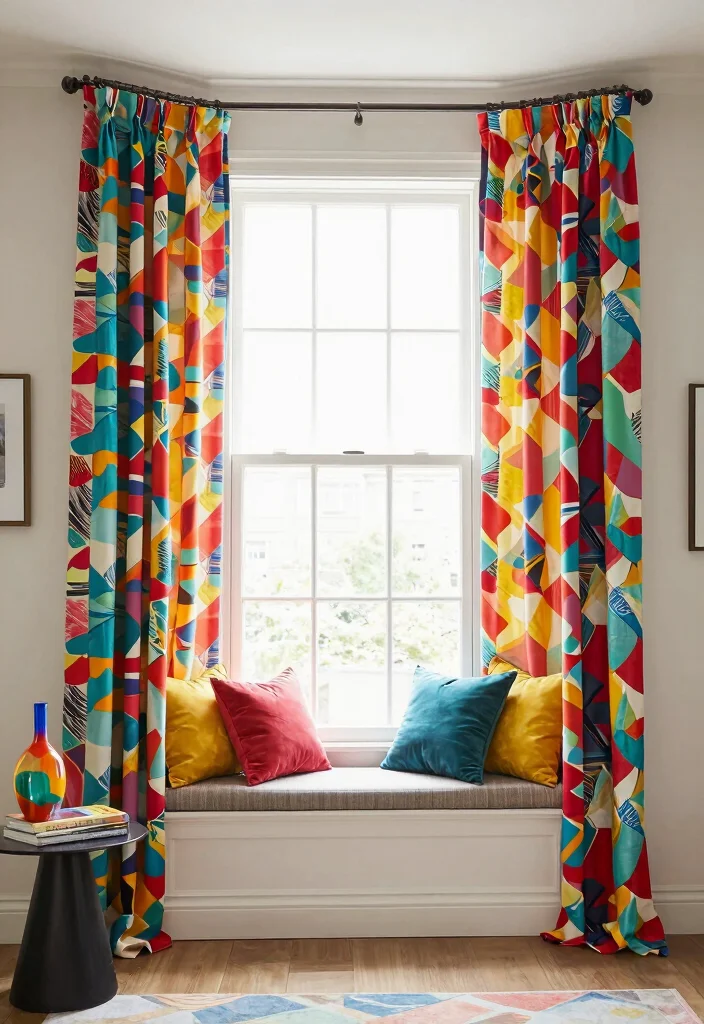15 Square Bay Window Curtains Ideas With Tailored Style - 2. Bold Patterns for a Statement Look 1