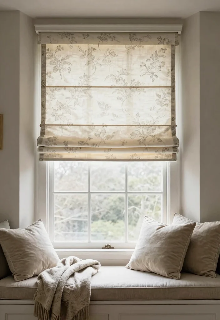 15 Square Bay Window Curtains Ideas With Tailored Style - 4. Classic Roman Shades 1