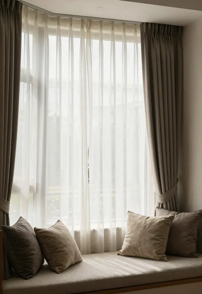 15 Square Bay Window Curtains Ideas With Tailored Style - 6. Layering Textures for Depth 1