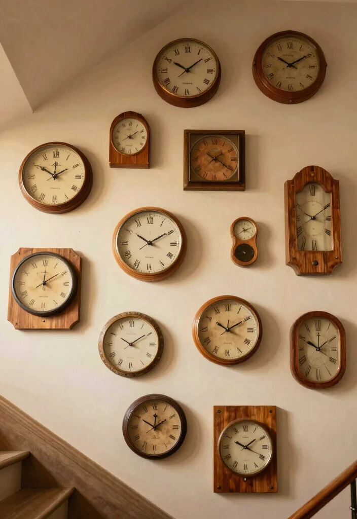15 Wall Stairs Decor Ideas That Elevate Your Hallway - 11. Rustic Clock Accents 1