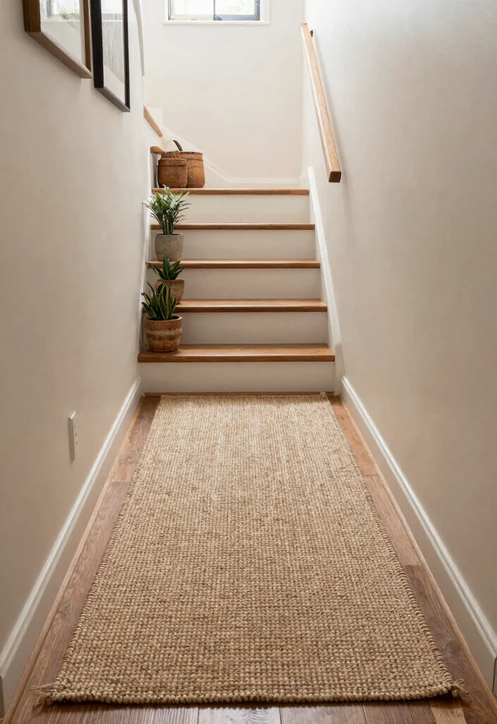 15 Wall Stairs Decor Ideas That Elevate Your Hallway - 12. Natural Fiber Rugs 1