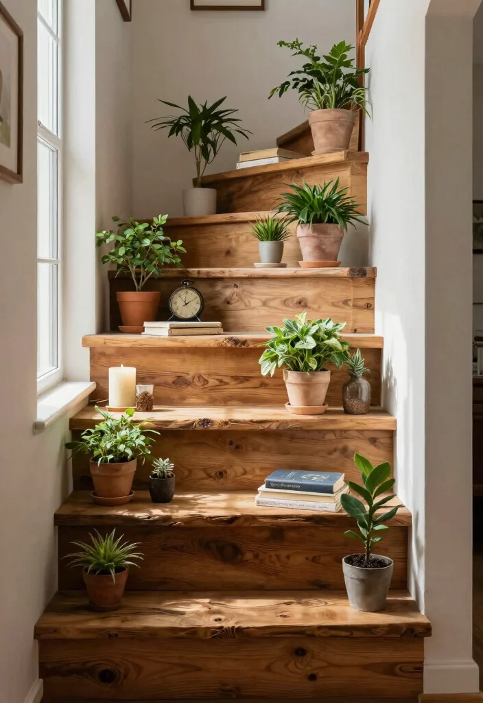 15 Wall Stairs Decor Ideas That Elevate Your Hallway - 2. Rustic Wooden Shelves 1