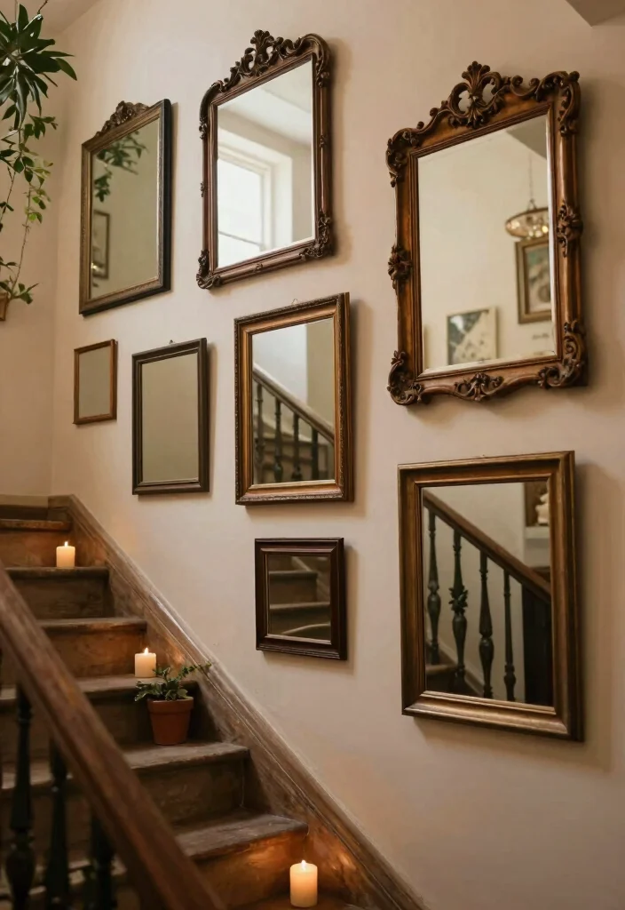 15 Wall Stairs Decor Ideas That Elevate Your Hallway - 3. Vintage Mirrors 1