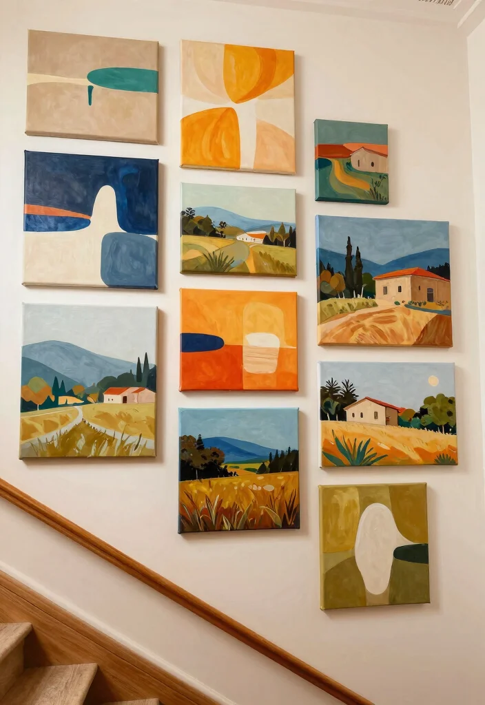 15 Wall Stairs Decor Ideas That Elevate Your Hallway - 6. Canvas Art Collection 1