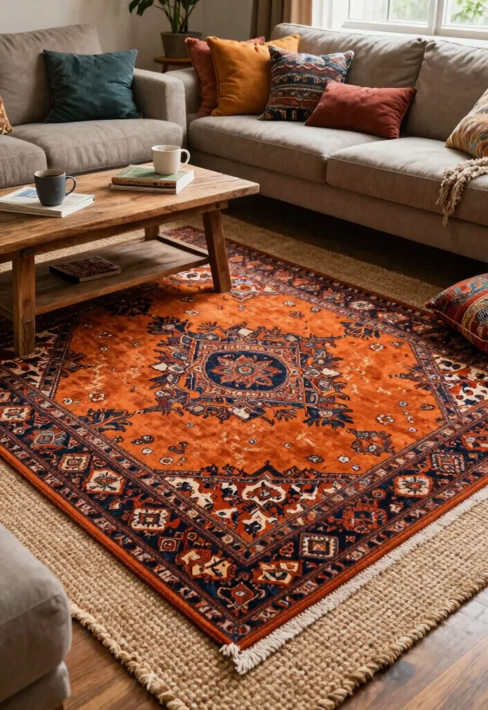16 Burnt Orange Rug Ideas That Warm Up Any Room - 1. Layered Textures for Depth 1