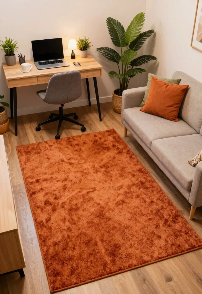 16 Burnt Orange Rug Ideas That Warm Up Any Room - 14. Multifunctional Spaces 1