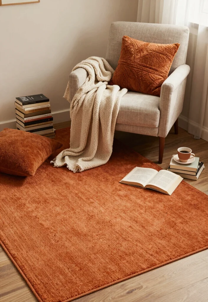 16 Burnt Orange Rug Ideas That Warm Up Any Room - 16. Cozy Textiles 1
