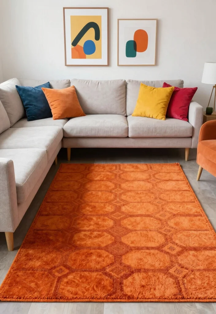 16 Burnt Orange Rug Ideas That Warm Up Any Room - 4. Playful Patterns 1