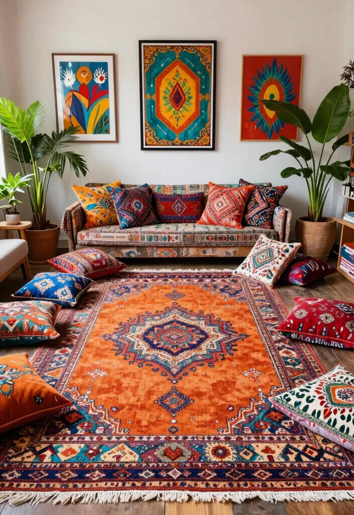 16 Burnt Orange Rug Ideas That Warm Up Any Room - 8. Bohemian Layering 1