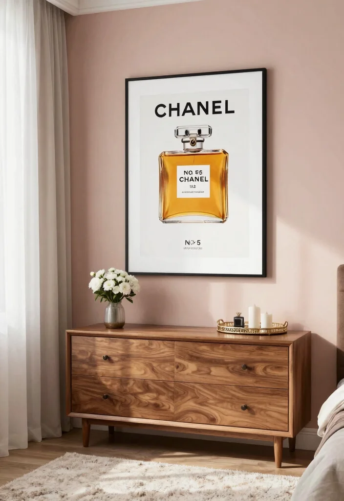 16 Chanel Wall Art Ideas With Luxe Fashion Vibes - 1. Iconic Chanel No. 5 Print 1