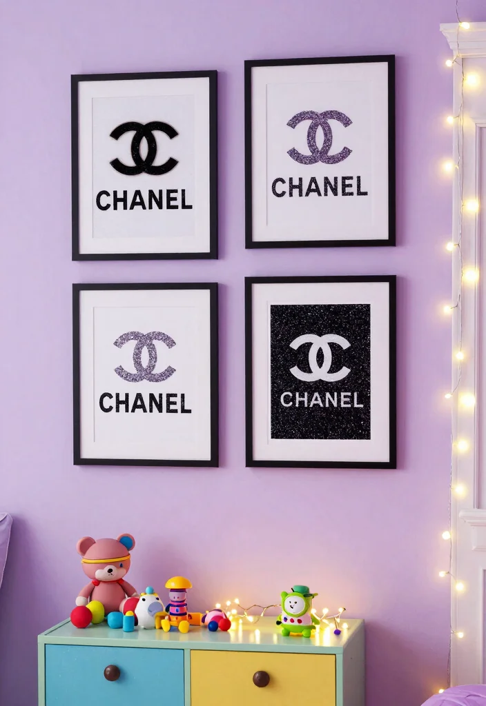 16 Chanel Wall Art Ideas With Luxe Fashion Vibes - 12. Sparkling Chanel Decor 1