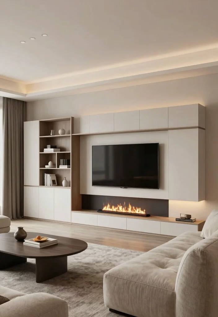 16 TV Unit Design Modern With Fireplace Ideas That Wow - 10. L-Shaped TV Unit with Integrated Fireplace 1