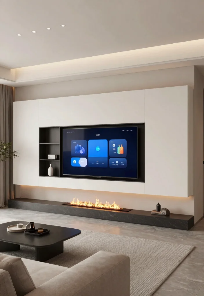 16 TV Unit Design Modern With Fireplace Ideas That Wow - 12. Contemporary TV Unit with Smart Fireplace Technology 1