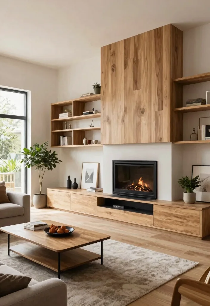 16 TV Unit Design Modern With Fireplace Ideas That Wow - 13. Open Concept TV Unit with Fireplace 1