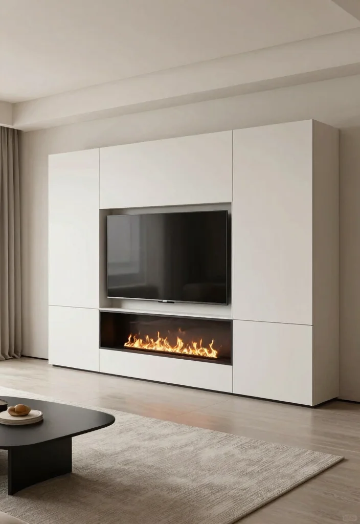 16 TV Unit Design Modern With Fireplace Ideas That Wow - 14. Multi-Functional TV Unit with Hidden Fireplace 1