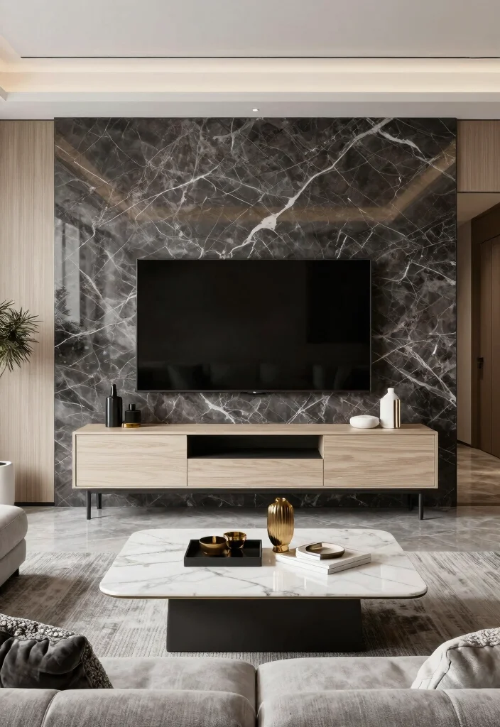 16 TV Unit Design Modern With Fireplace Ideas That Wow - 3. Sleek TV Unit with Marble Fireplace 1