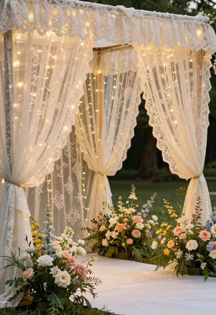 16 Vintage Lace Curtains Ideas With Romantic Charm - 12. Vintage-Inspired Weddings: A Touch of Elegance 1