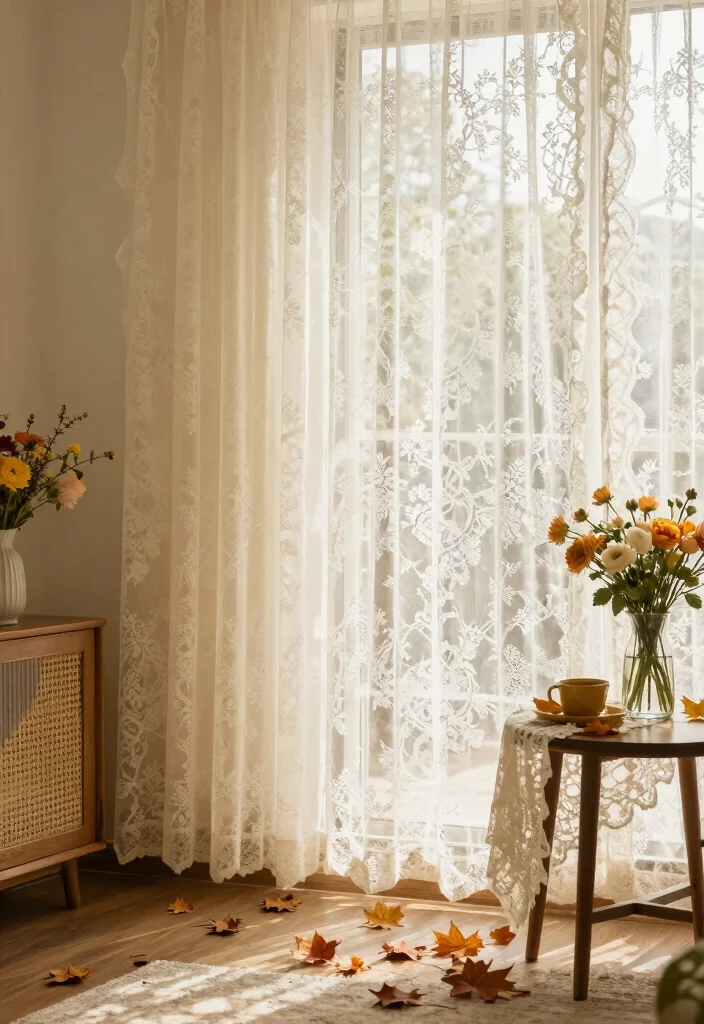 16 Vintage Lace Curtains Ideas With Romantic Charm - 13. Seasonal Decor: Embrace the Changes 1