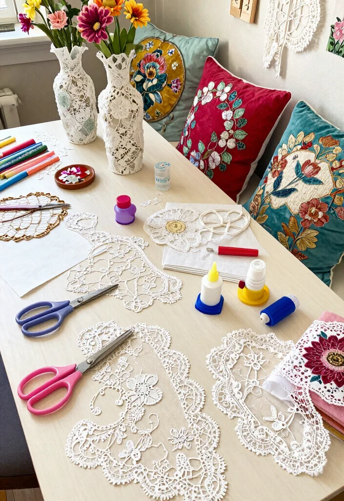 16 Vintage Lace Curtains Ideas With Romantic Charm - 14. Crafty Projects: DIY Vintage Lace Decor 1