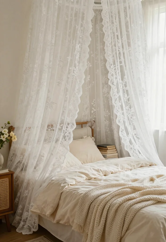 16 Vintage Lace Curtains Ideas With Romantic Charm - 2. Romantic Retreat: Soft Bedroom Elegance 1