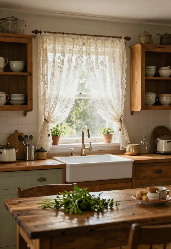 16 Vintage Lace Curtains Ideas With Romantic Charm - 3. Kitchen Charm: Sun-Kissed Lace 1