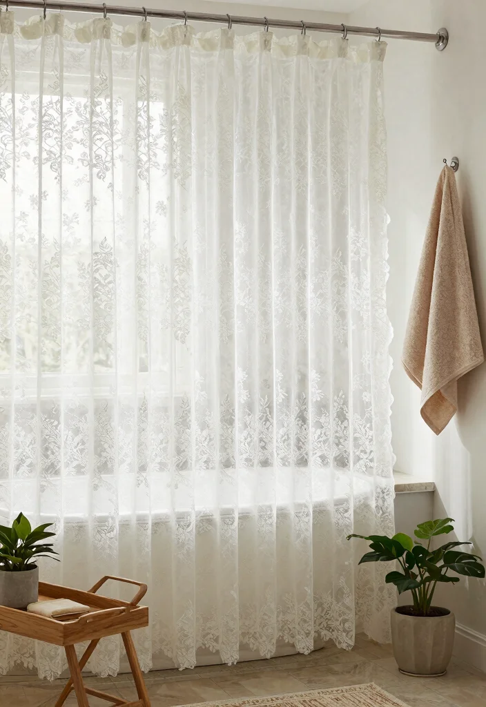 16 Vintage Lace Curtains Ideas With Romantic Charm - 5. Bathroom Serenity: A Spa-Like Escape 1