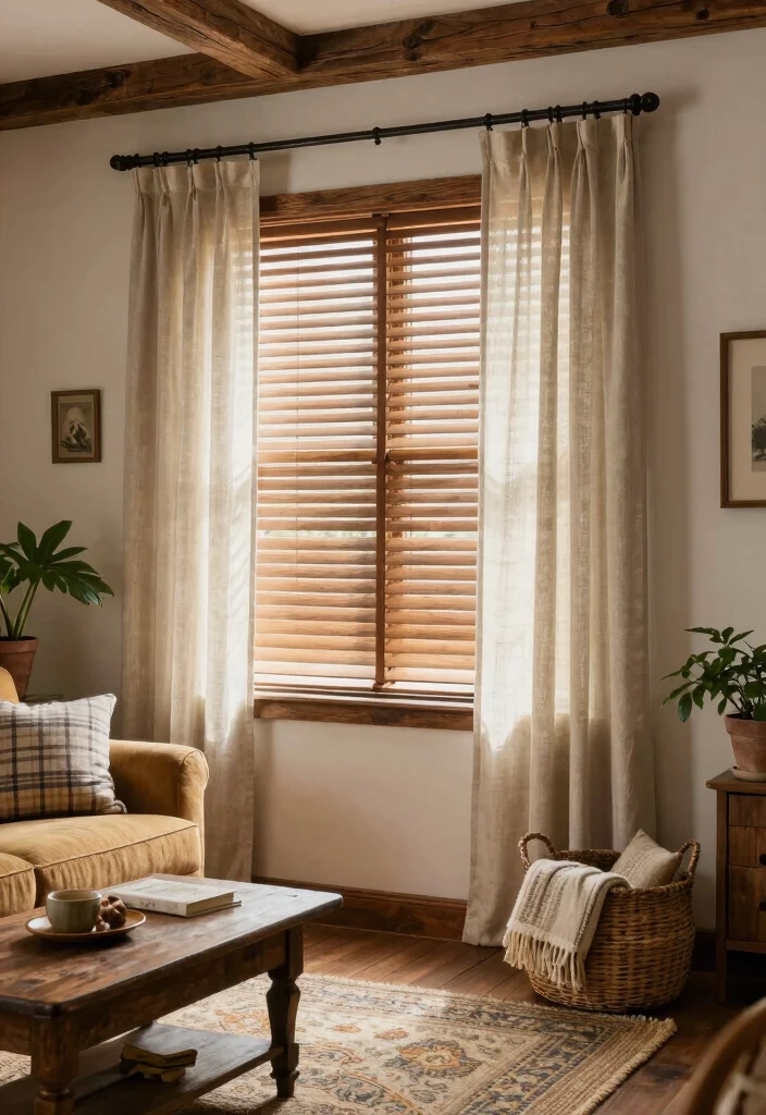 17 Blinds and Curtains Ideas That Layer Beautifully - 3. Rustic Charm 1