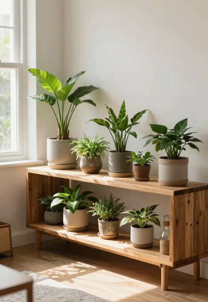 17 Wood Shelf Ideas That Add Natural Warmth - 10. Nature-Inspired Wood Shelf with Live Plants 1