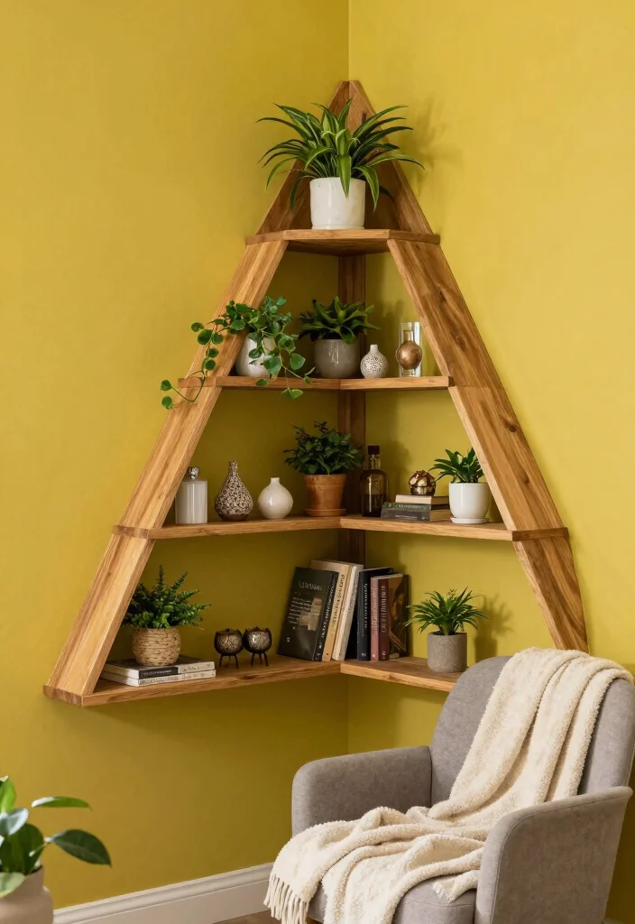 17 Wood Shelf Ideas That Add Natural Warmth - 3. Corner Wood Shelves for Maximizing Space 1