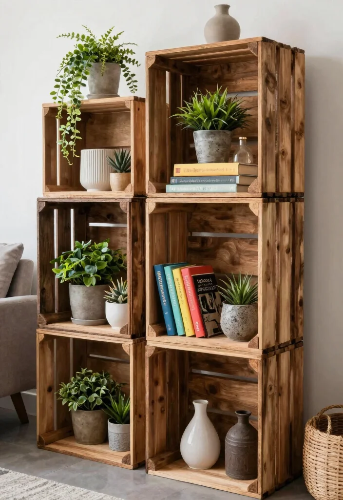 17 Wood Shelf Ideas That Add Natural Warmth - 4. Rustic Wood Crate Shelving for a Vintage Touch 1
