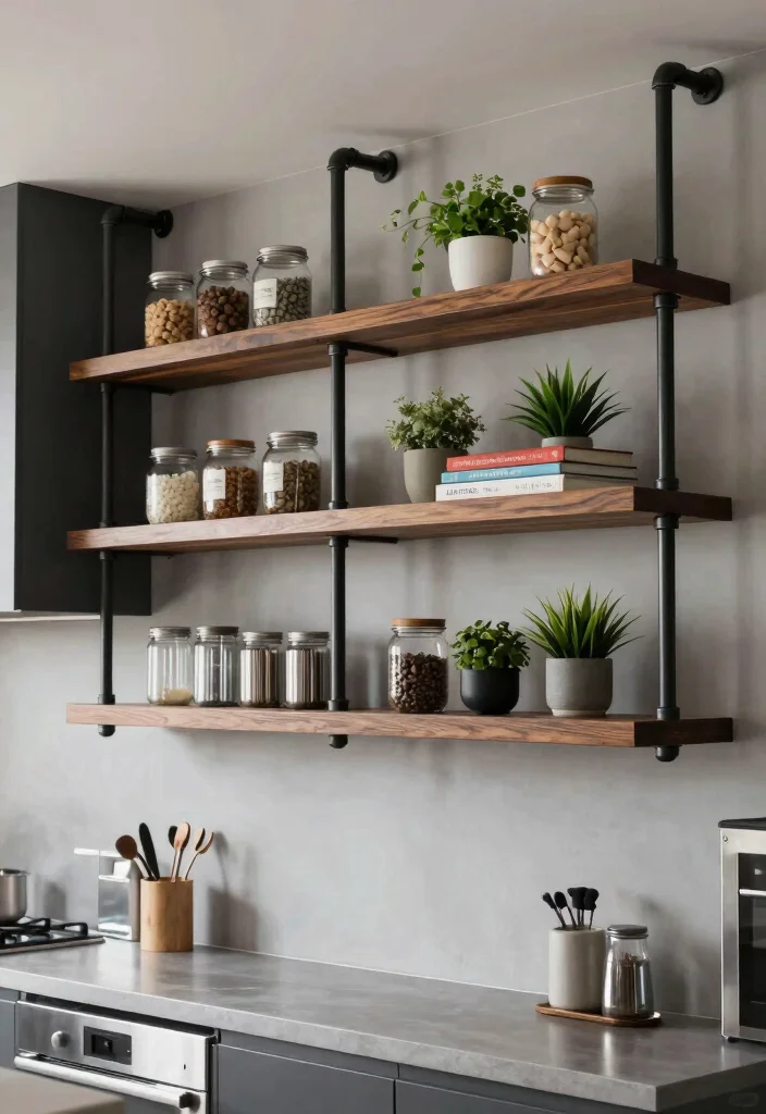 17 Wood Shelf Ideas That Add Natural Warmth - 5. Industrial Pipe Shelving for a Modern Edge 1