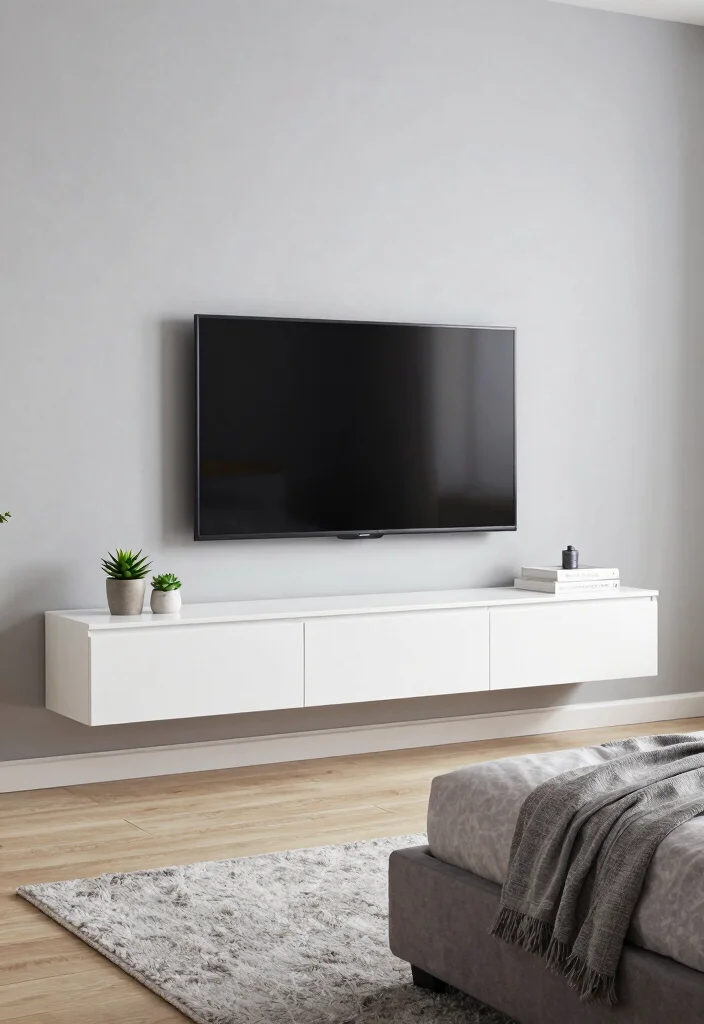 18 Modern TV Unit Ideas for Master Bedrooms with Sleek Finishes - 1. Floating Elegance 1