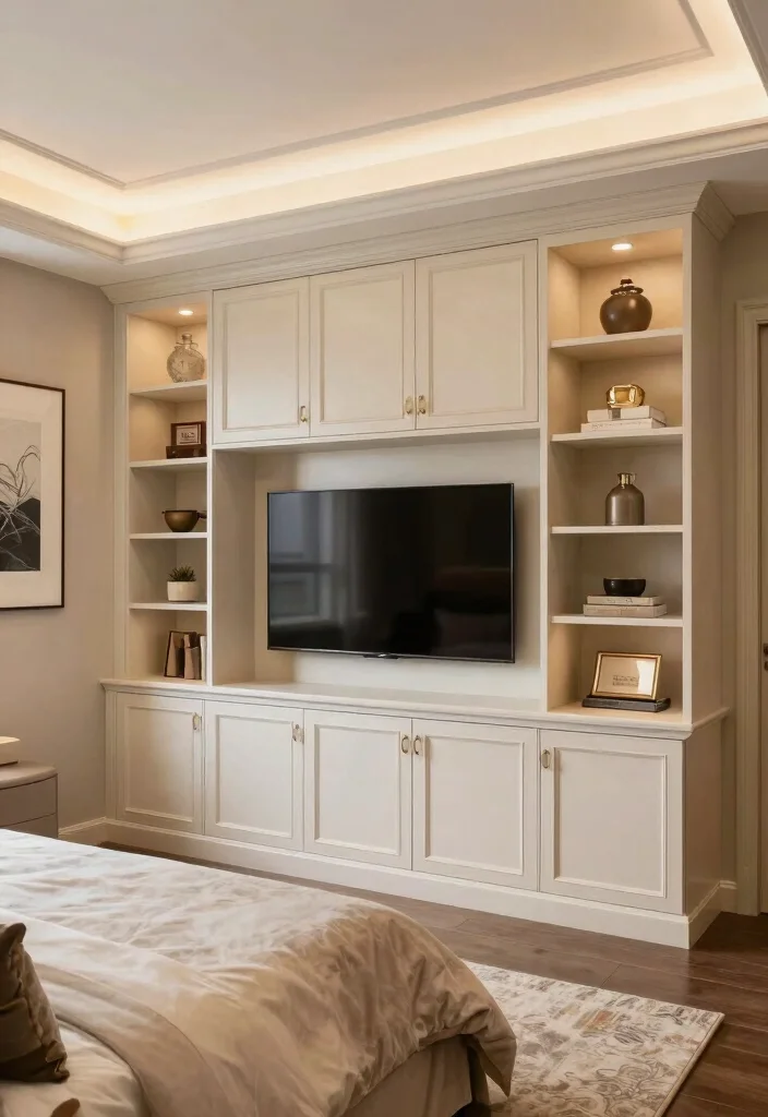 18 Modern TV Unit Ideas for Master Bedrooms with Sleek Finishes - 11. Custom Built-Ins 1