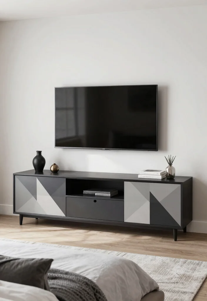 18 Modern TV Unit Ideas for Master Bedrooms with Sleek Finishes - 15. Geometric Designs 1