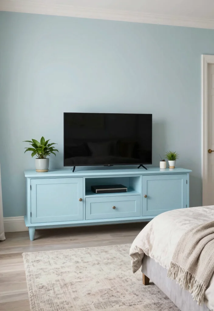 18 Modern TV Unit Ideas for Master Bedrooms with Sleek Finishes - 6. Color-Washed Finishes 1