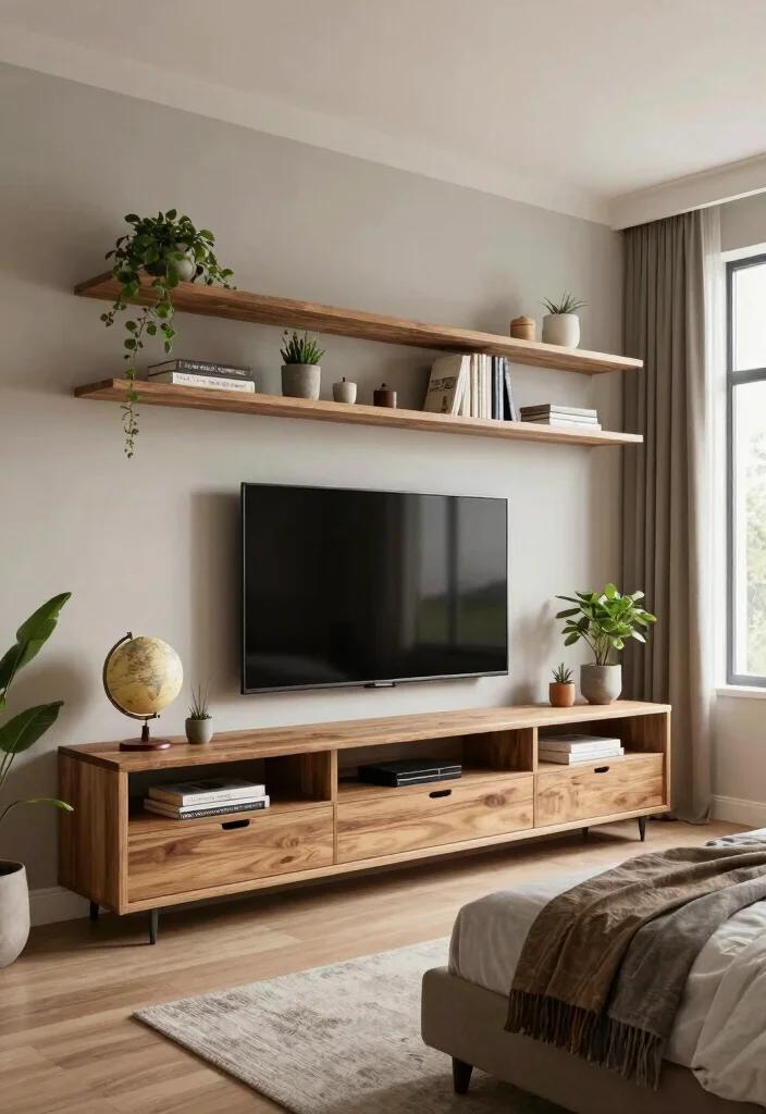 18 Modern TV Unit Ideas for Master Bedrooms with Sleek Finishes - 7. Open Shelving Concepts 1