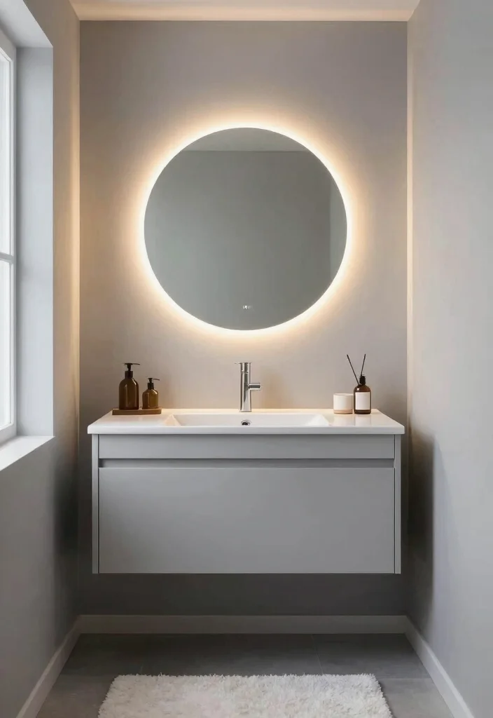 18 Round Bathroom Mirrors Ideas With Soft Modern Touch - 11. Round Mirrors with Integrated Lighting 1