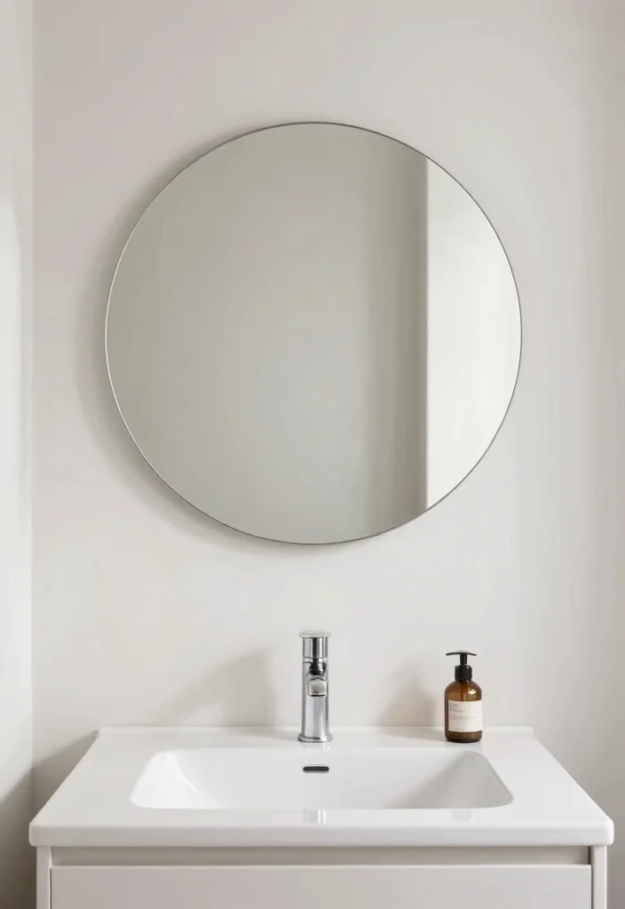 18 Round Bathroom Mirrors Ideas With Soft Modern Touch - 14. Minimalist Round Mirrors 1