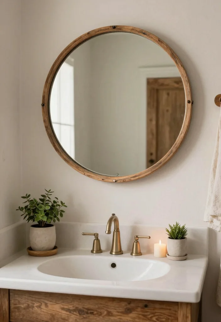 18 Round Bathroom Mirrors Ideas With Soft Modern Touch - 15. Rustic Round Mirrors 1