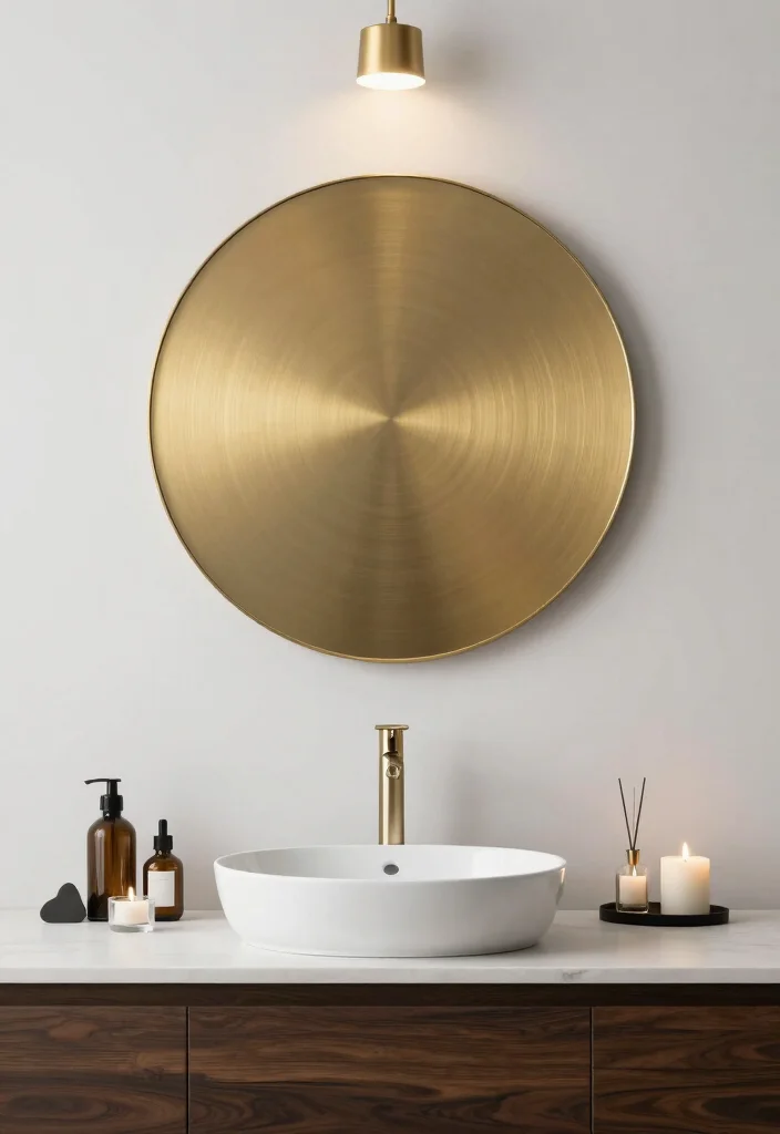 18 Round Bathroom Mirrors Ideas With Soft Modern Touch - 3. Sleek Metal Round Mirrors 1