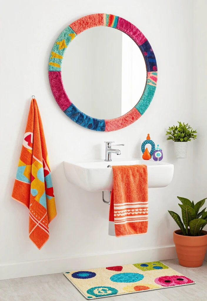 18 Round Bathroom Mirrors Ideas With Soft Modern Touch - 7. Textured Fabric Round Mirrors 1