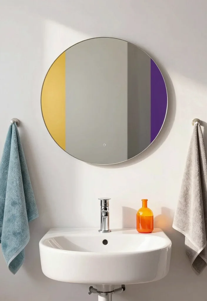 18 Round Bathroom Mirrors Ideas With Soft Modern Touch - 9. Color-Tinted Round Mirrors 1