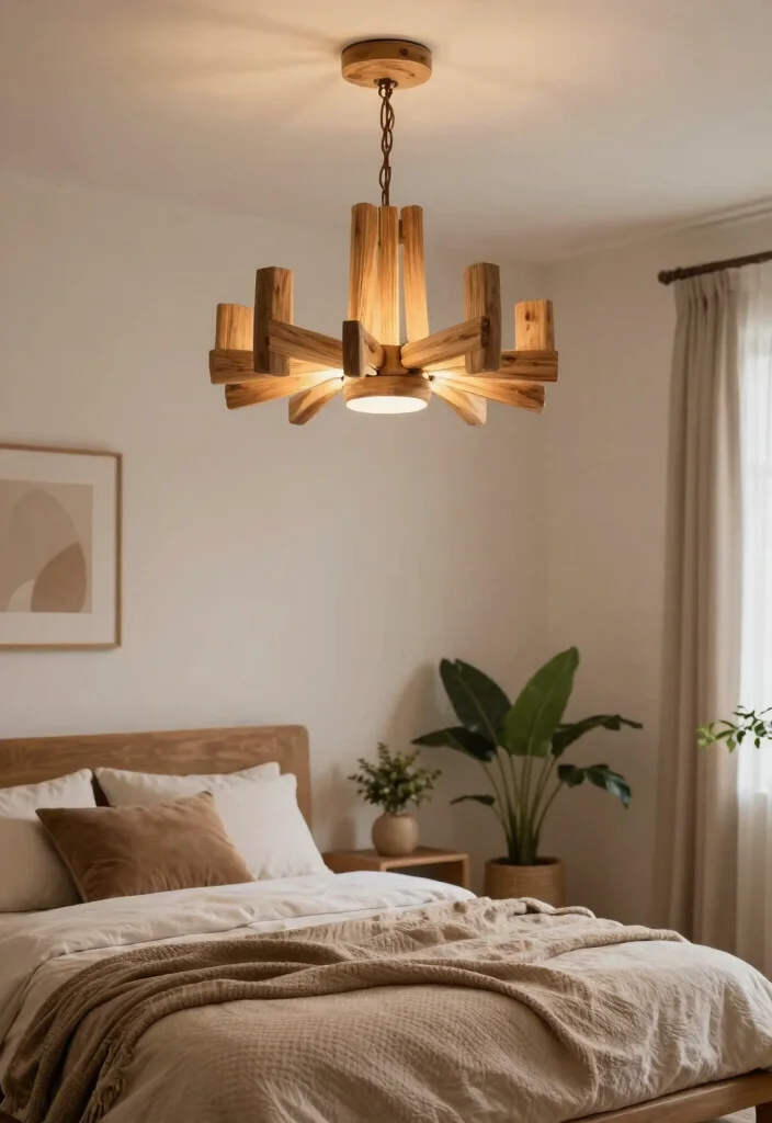 18 Small Bedroom Chandelier Ideas That Add Elegant Glow - 18. Nature-Inspired Wooden Chandelier 1