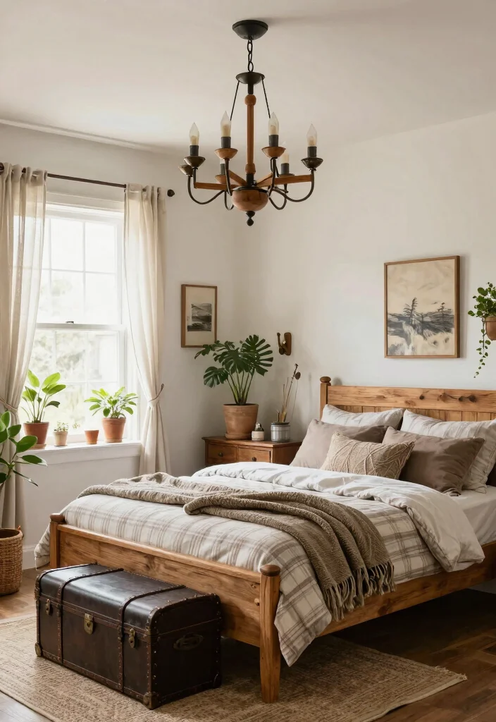 18 Small Bedroom Chandelier Ideas That Add Elegant Glow - 4. Rustic Farmhouse-Style Chandelier 1