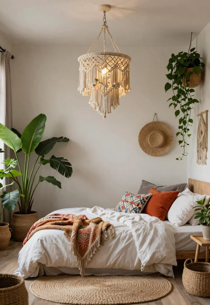 18 Small Bedroom Chandelier Ideas That Add Elegant Glow - 9. Bohemian Macrame Chandelier 1