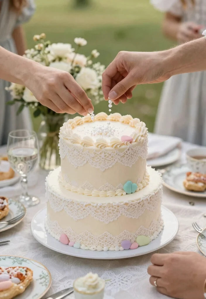 10 Engagement Bento Cake Ideas That Keep Frosting Intact During Transport - 7. Vintage Lace Bento Cake 1