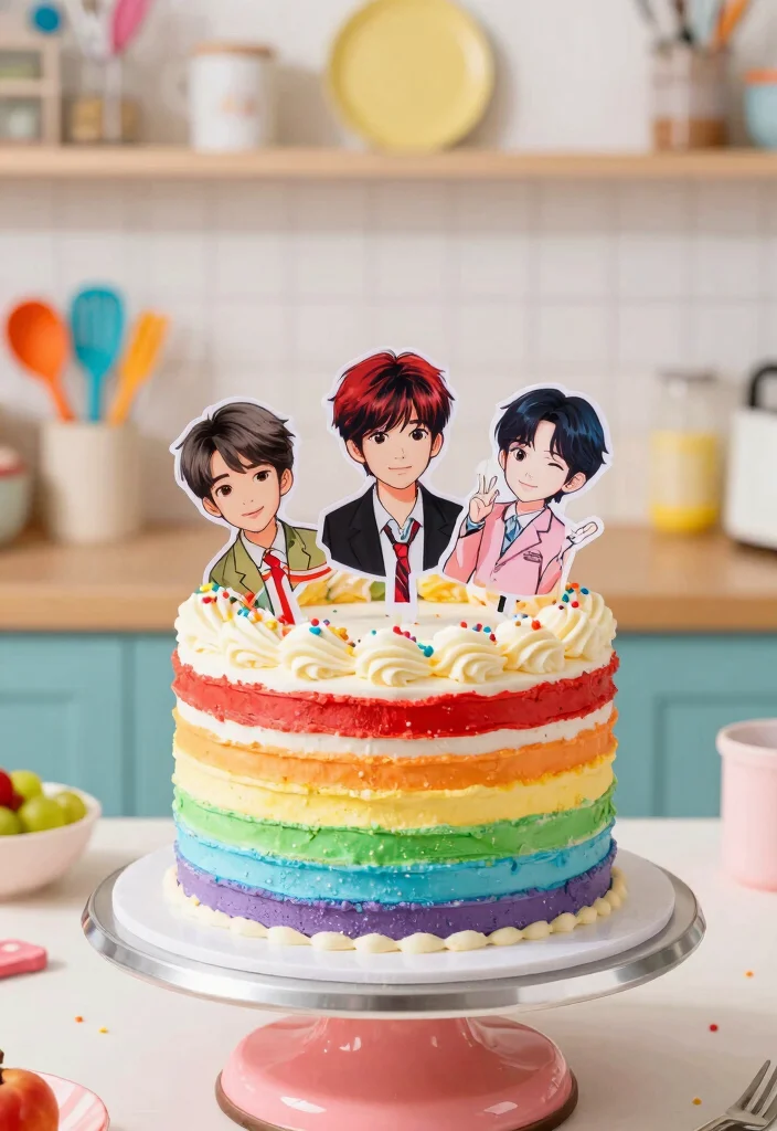 10 K-Pop Demon Hunters Cake Ideas Without Fondant Work - 2. Rainbow K-Pop Layer Cake 1