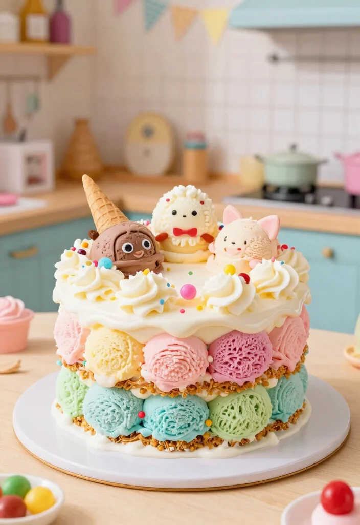 10 K-Pop Demon Hunters Cake Ideas Without Fondant Work - 6. K-Pop Ice Cream Birthday Cake 1