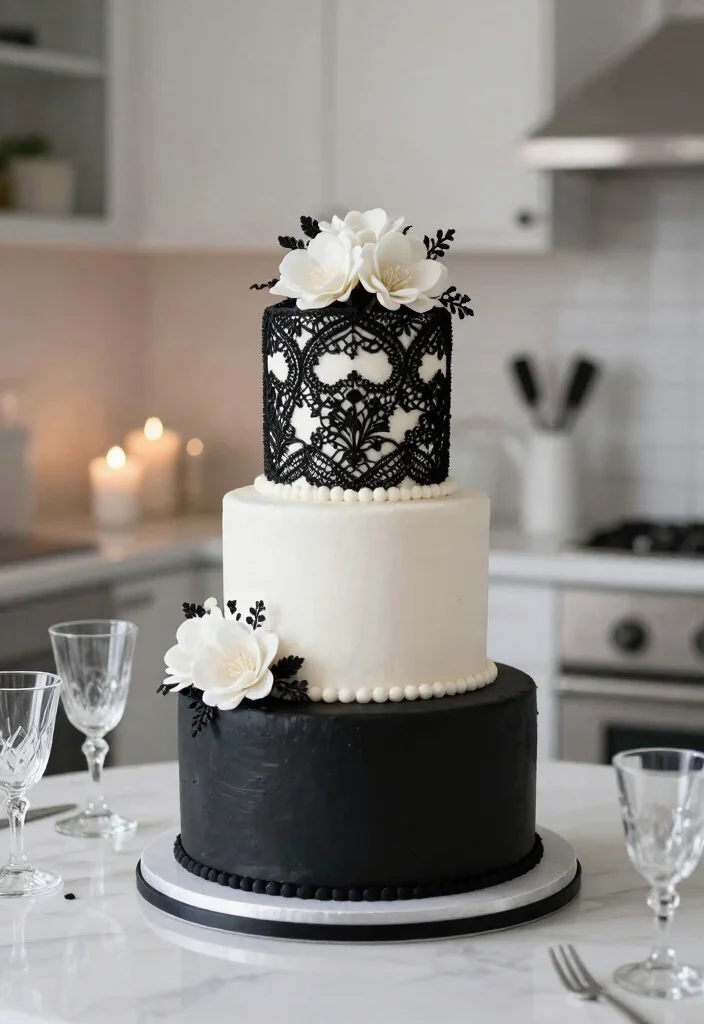 12 60th Anniversary Cake Ideas That Support Heavy Tiers - 3. Classic Black and White 1